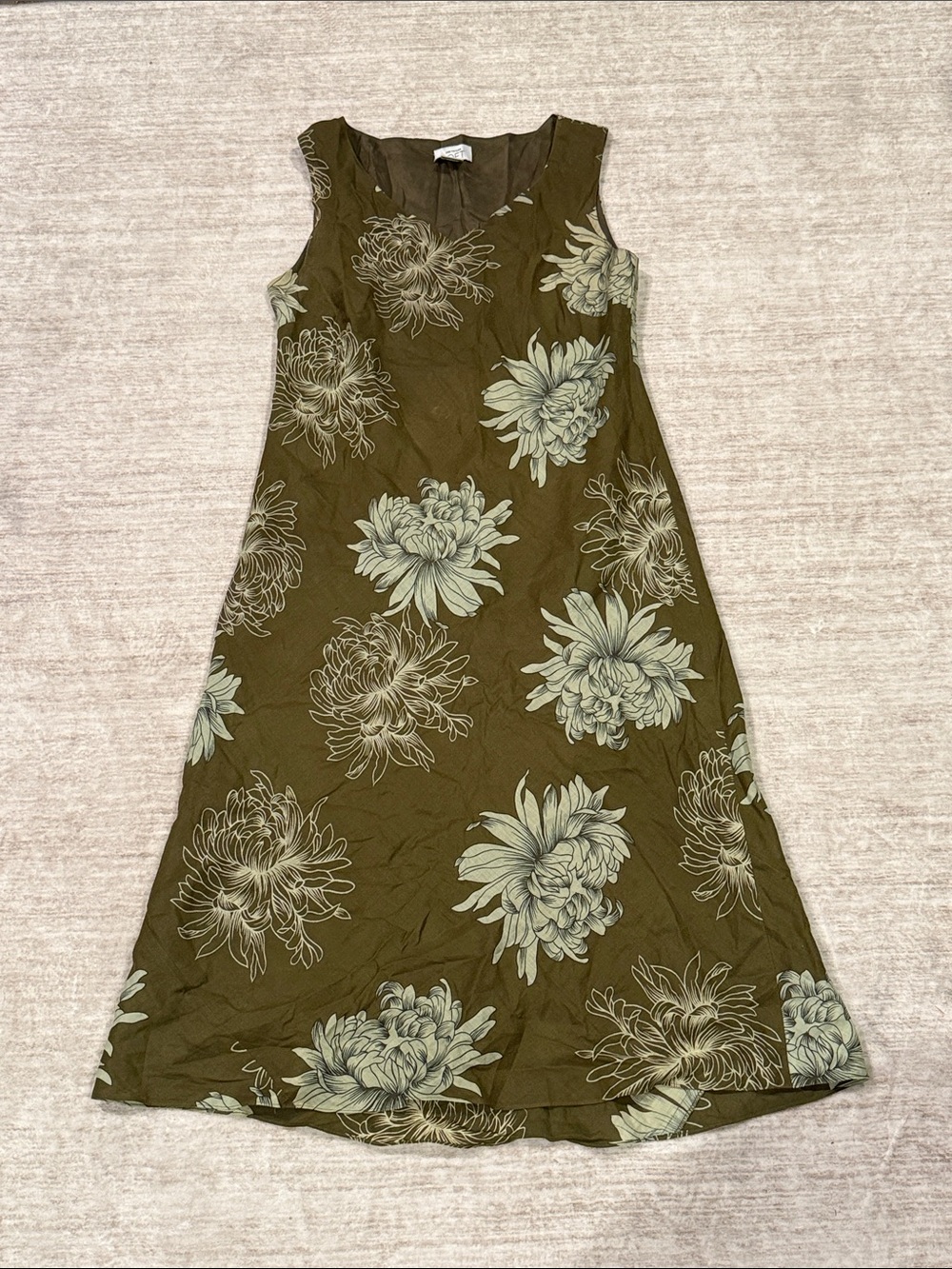 LOFT Olive Green Floral Sleeveless Dress